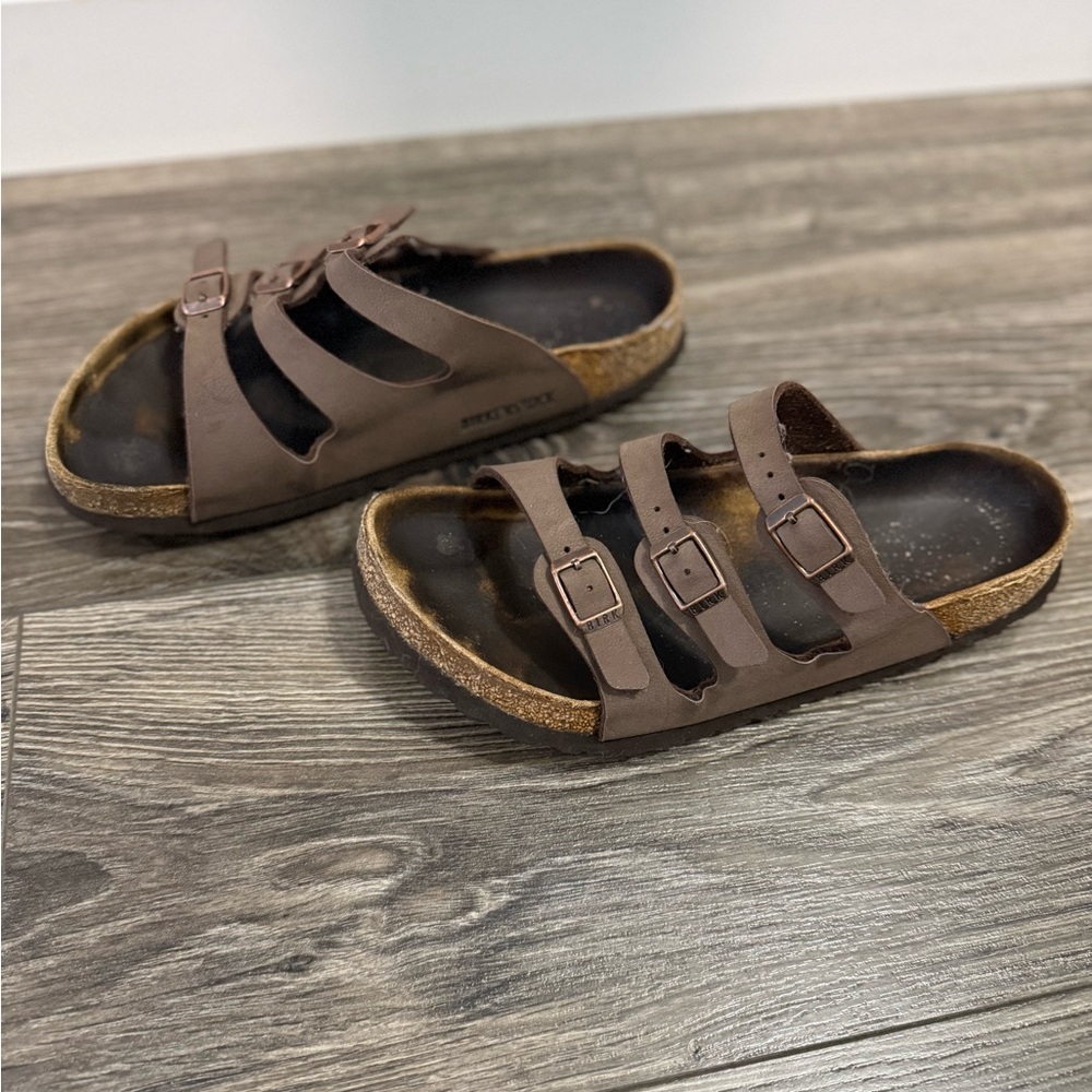Birkenstock Brown Three-Strap Cork Footbed Sandals - Picture 2 of 4